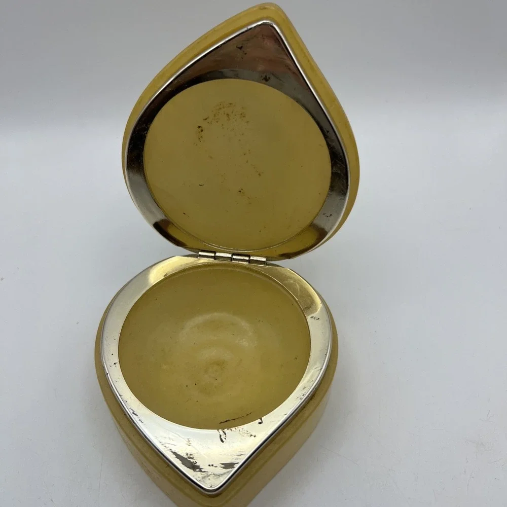 Vintage George Good Italian Alabaster Trinket Box Heart Hinged Painted Flower